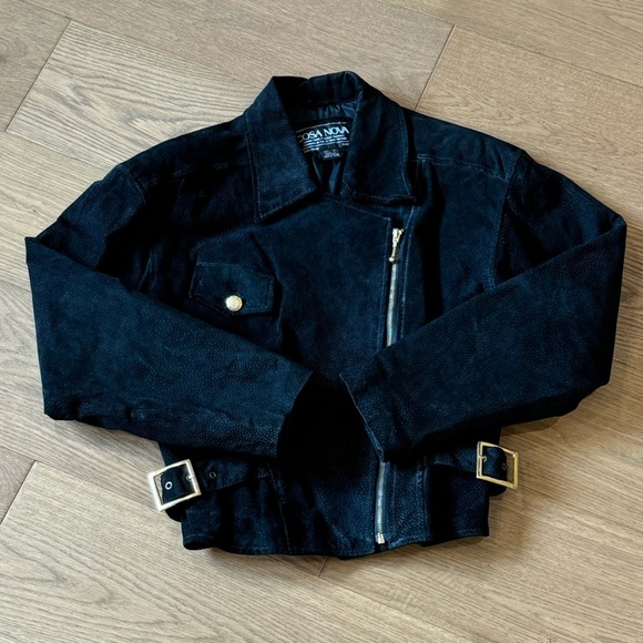 Vintage Cosa Nova Suede Leather Moto Jacket - Size L (Fits like‎ a S/M) - Black - Picture 2 of 10